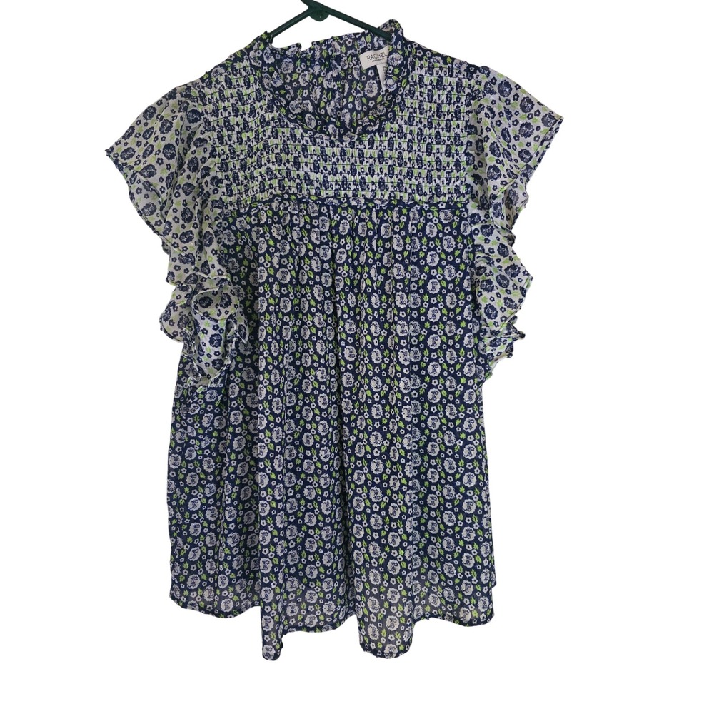 Rachel Zoe Womens Floral Flutter Sleeve Blouse Multicolor L Womens Cottage Core